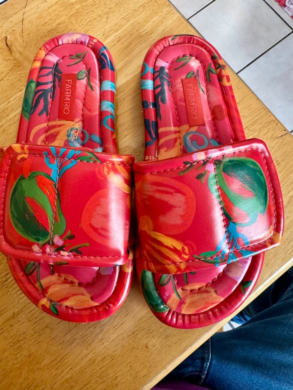 Adidas X FARM Rio Pink Fruits Puffy Slide Sandals Red Floral Women's Size 9 - Picture 4 of 7